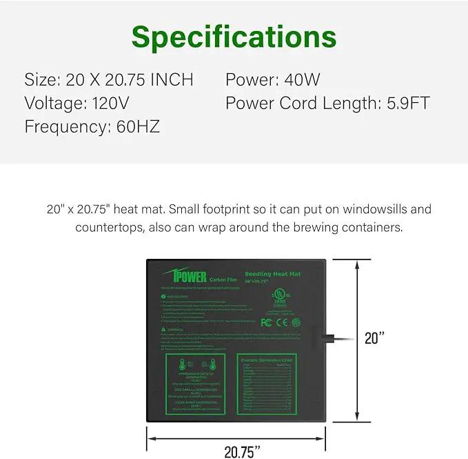 iPower 2 Pack 20" x 20.75" Seeding Heat Mat with Thermostat Temperature Adjustable Knob Durable Warm Hydroponic Plant Germination Starting Pad, Black by GreenHaven Gardens