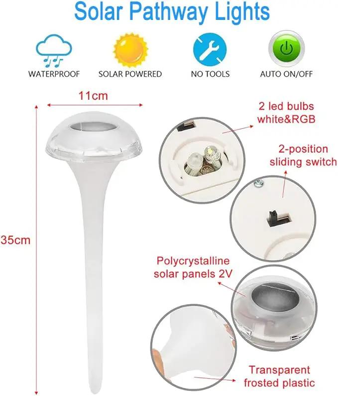 pearlstar Solar Lights Outdoor Mushroom Garden Pathway Lights LED Landscape Lighting Waterproof for Path Lawn Patio Yard Walkway Driveway, 2 Lights Effect,White&Color Changing Light(6pack) by GreenHaven Gardens