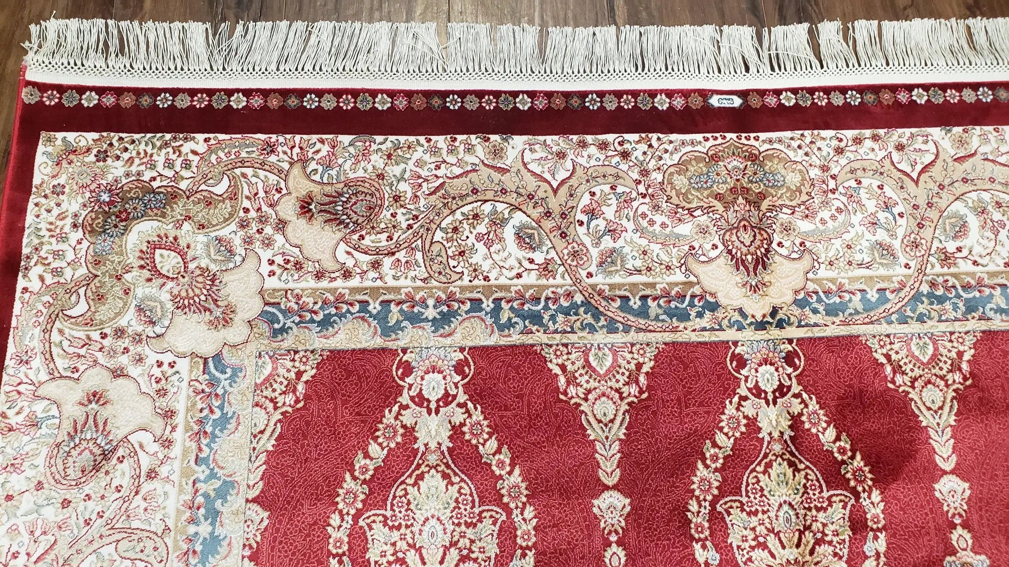 Dark Red Silk Carpet 5.3 x 7.6 ft, 5x8 Silk Rug, New Turkish Silk Carpet, Mint Condition, Beige & Red Area Rug, Bamboo Silk, High Quality by Jewel Rugs