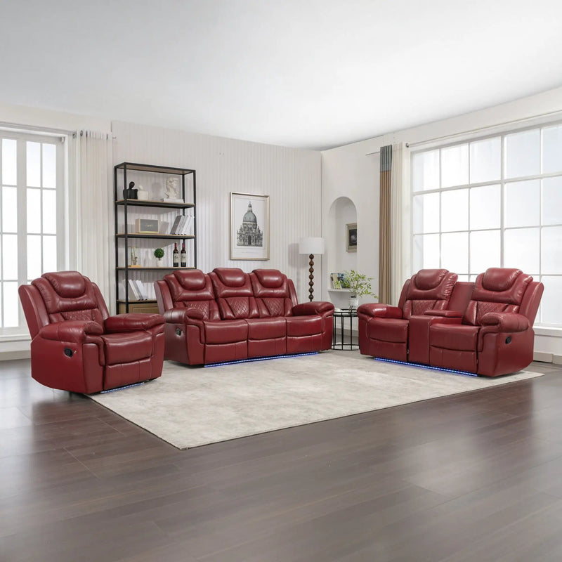 3 Pieces Recliner Sofa Sets Home Theater Seating Manual Recliner Chair With Center Console And LED Light Strip For Living Room by HouseOfZazla