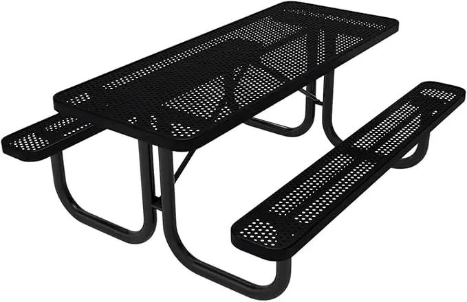 Coated Outdoor Furniture Heavy-Duty Portable Outdoor Picnic Table, Thermoplastic Coated Punched Steel Commercial-Grade Patio Dining Furniture Made in America (6ft Rectangular, Textured Black) by GreenHaven Gardens