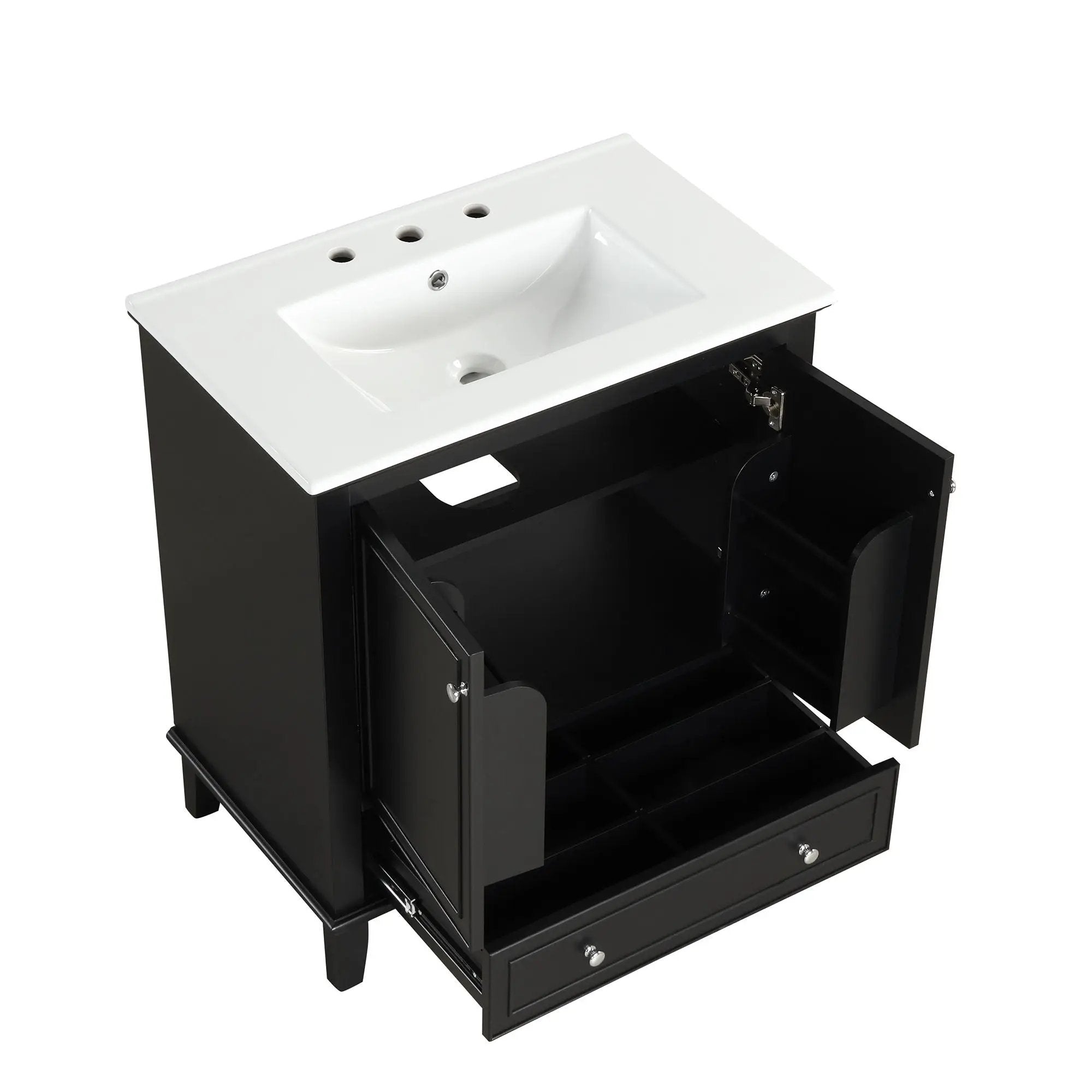 30" Bathroom Vanity With Sink Combo, Multi Functional Bathroom Cabinet With Doors And Drawer - Black by HouseOfZazla