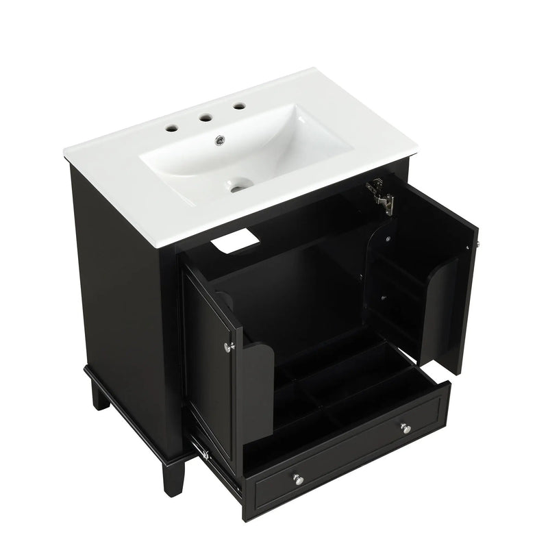 30" Bathroom Vanity With Sink Combo, Multi Functional Bathroom Cabinet With Doors And Drawer - Black by HouseOfZazla