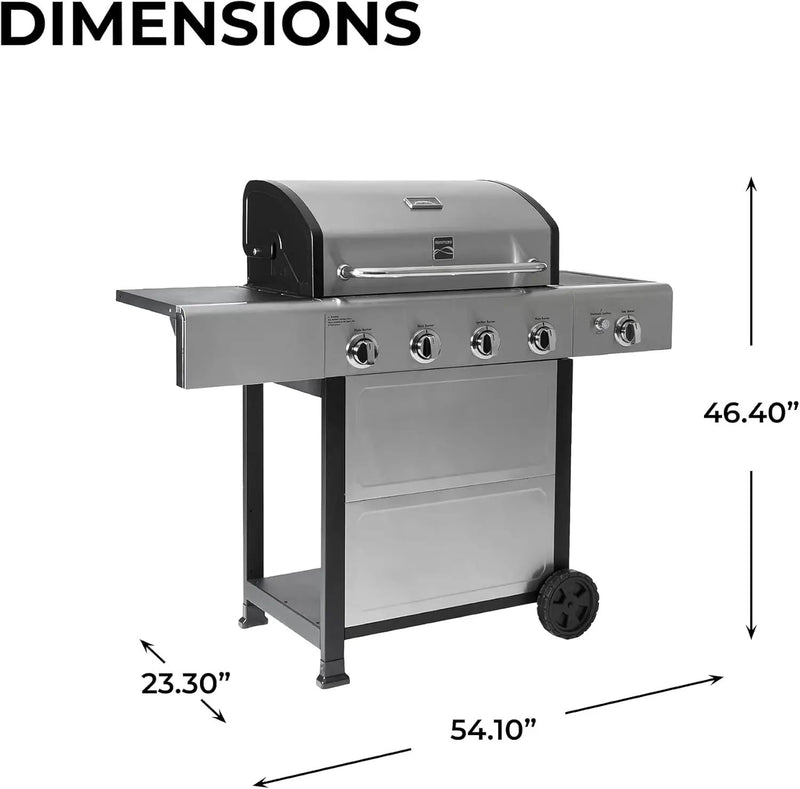 Kenmore 4-Burner Gas Grill with Side Burner, Outdoor BBQ Grill, Propane Gas Grill, Cast Iron Cooking Grates, Electronic Ignition, Warming Rack, Open Cart Design, 53000 BTUs, Stainless Steel by GreenHaven Gardens
