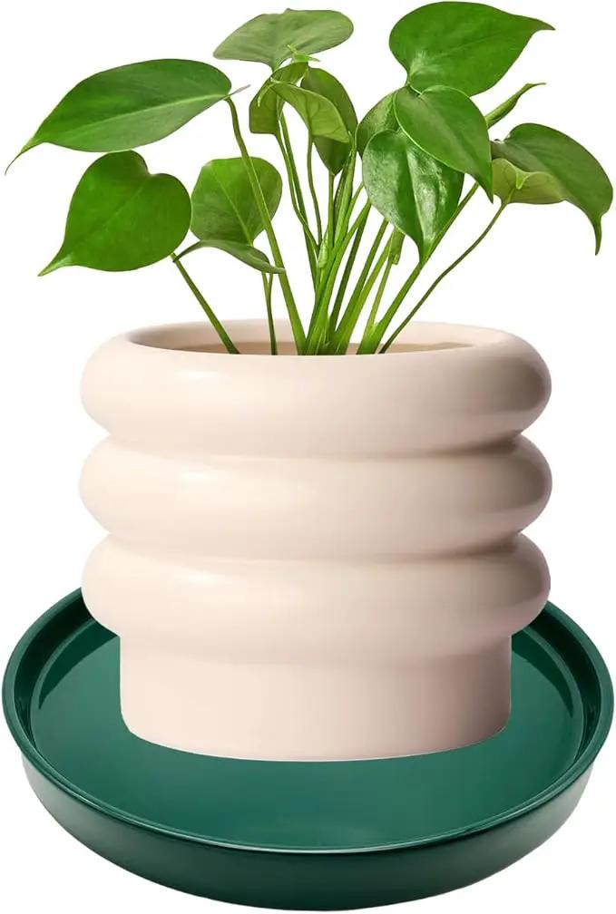 4 Pack Ceramic Plant Saucer Pot Tray 4 Inch, Planter Saucers 4 5 6 7 8 9 10 11 12 13 Inch for Indoors Outdoor, Durable Sturdy Flower Drainage drip Water Tray for Glazed Pots Base (4.7 Inch-Green) by GreenHaven Gardens