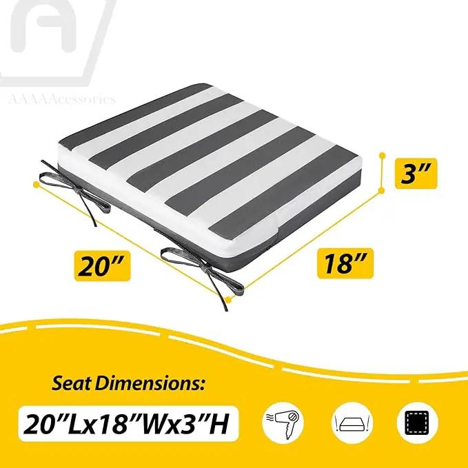 AAAAAcessories Outdoor Seat Cushions for Chairs, Waterproof, Fade-Resistant Patio Furniture Replacement Cushions, 20" x 18" x 3", Set of 2, Gray Cabana Stripe by GreenHaven Gardens
