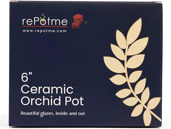rePotme Orchid Pot - 6 inch Ceramic Pot with Holes, Pinwheel Fluted (White Diamond) - Includes Free 6 inch Slotted Liner by GreenHaven Gardens