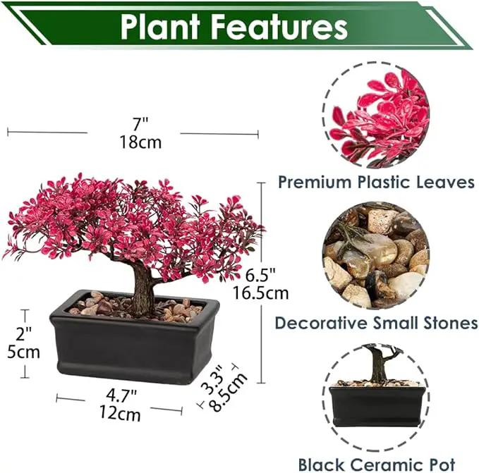 Artificial Bonsai Tree Juniper Faux Plants Indoor Fake Plants Decor with Ceramic Pots for Home Table Office Desk Bathroom Shelf Bedroom Living Room Farmhouse Decorations-Pink by GreenHaven Gardens