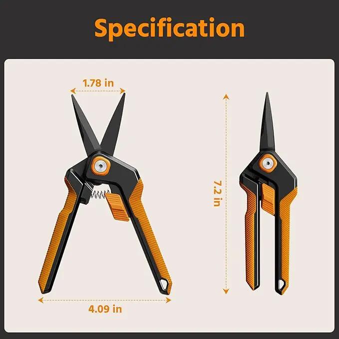 PrunePro Garden Scissors Pruning Shears Sharp Stainless Steel Non-Stick Teflon Coating Blade for Precise Cuts Garden Snip Bonsai Clippers for Plants Rose Flower Orange 1 Pack by GreenHaven Gardens