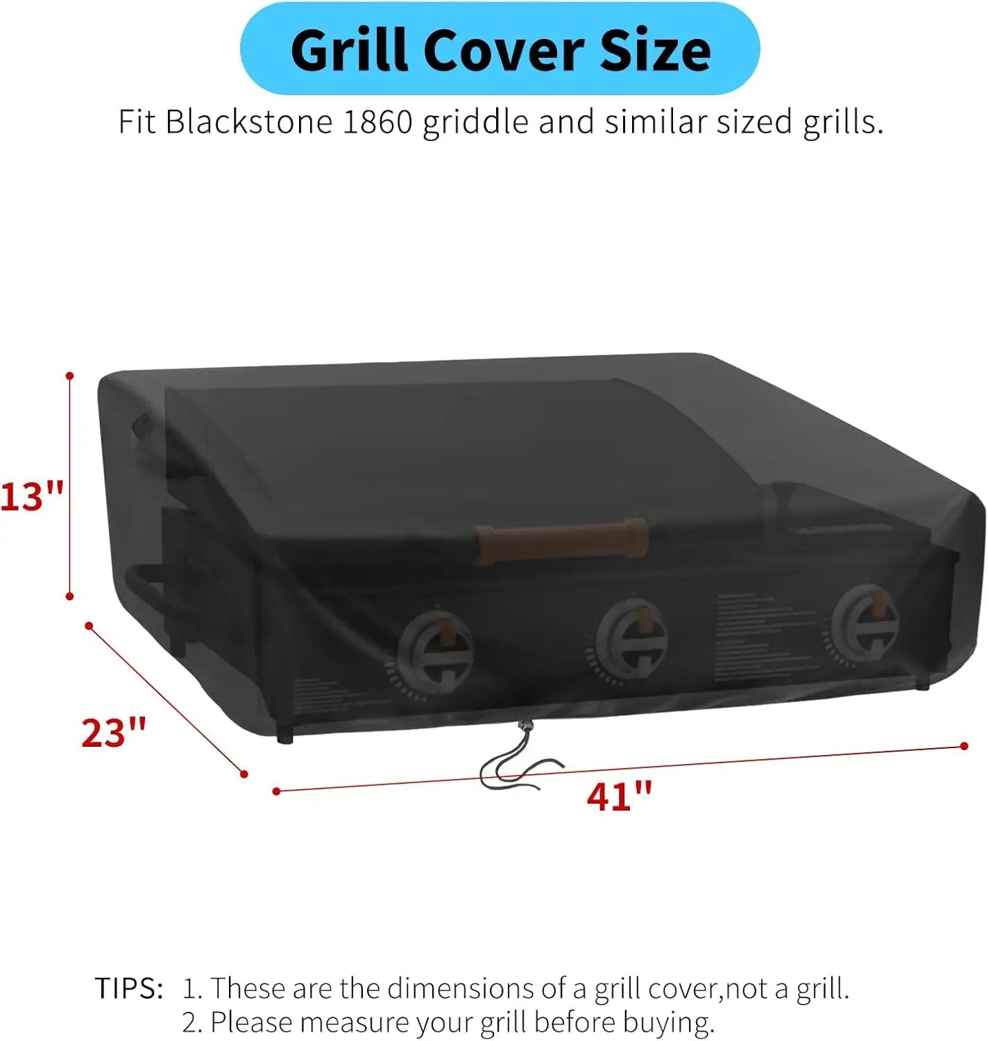 Kingling Grill Cover for Blackstone 1860 2225 On The Go Range Top Combo Griddle, 41 inch Waterproof & Dustproof Outdoor Grill Cover (Cover Only) - Black by GreenHaven Gardens