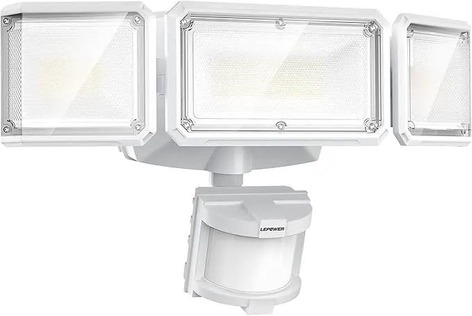 LEPOWER Battery Powered LED Flood Light Outdoor,1500LM Motion Sensor Security Lights, IP65 Waterproof,Wireless Flood Light Battery Operated,3 Head Motion Detector Light for Garage,Yard,Porch(White) by GreenHaven Gardens