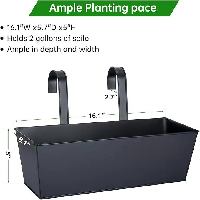 OGIMA 16-Inch Railing Planter Box, 3 Pack Large Hanging Planters for Outdoor Plants with Adjustable Wide Hooks for 2.7'' Railings - Balcony Planters Railing Hanging for Deck, Fence & Patio Decor by GreenHaven Gardens
