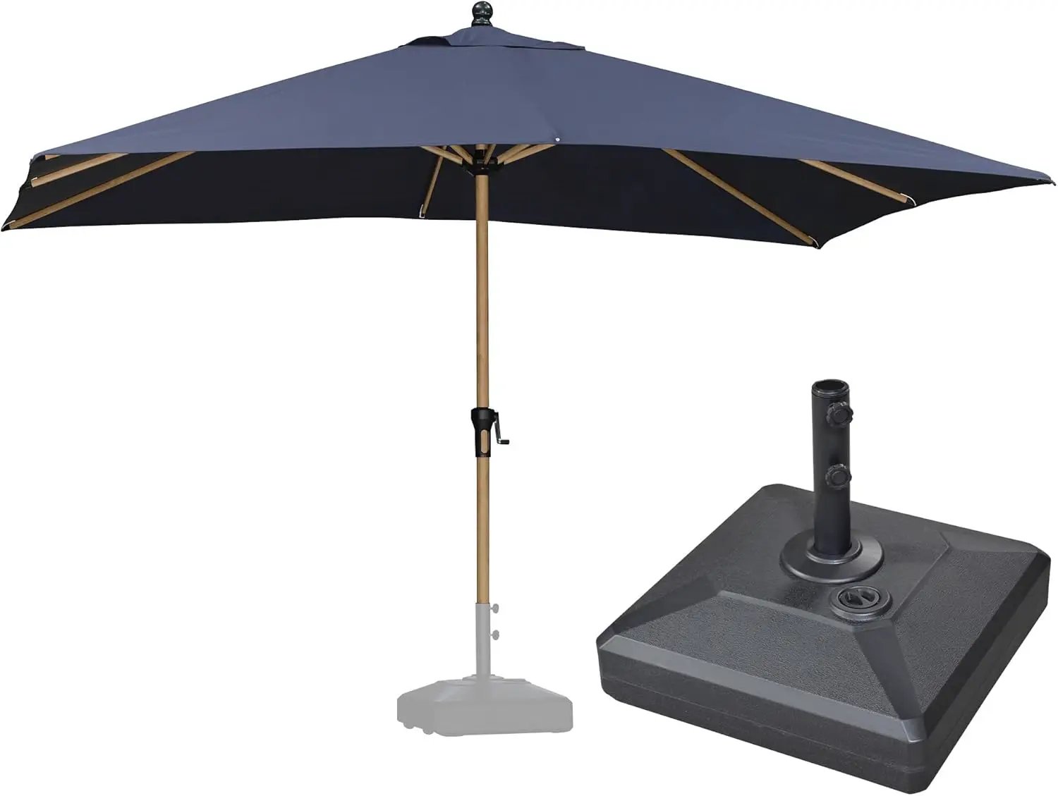 PURPLE LEAF 9' x 11.5' Patio Umbrella with Base Outdoor Umbrella Market Umbrella with Crank & 8 Ribs Aluminum Rectangular Table Umbrella Outdoor Patio for Backyard, Navy Blue by GreenHaven Gardens