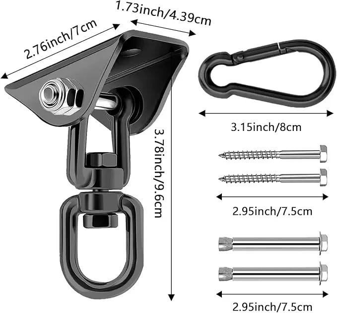 Heavy Duty Hammock Hanging Kit, 360° Rotating 1200 lb Swing Hangers for Hammock Chair Stand, Seat, Porch Swing, Yoga, Tree, Ceiling Mount, Indoor Outdoor Hanging Hardware Black | Pack of 2 by GreenHaven Gardens