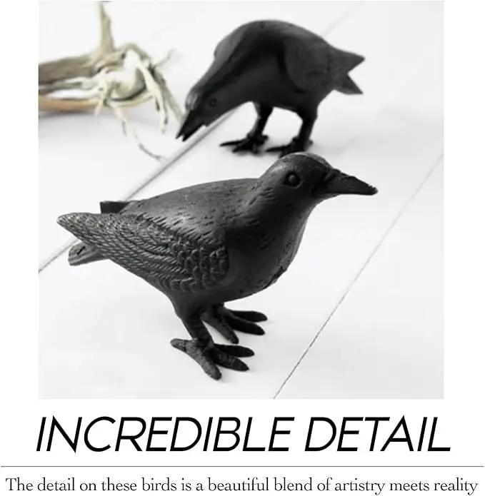 NACH Crow Decor, 4.5 x 11 x 3.5 inch, Cast Iron Black Raven Statue, Raven Decor for Outside - Head Up Crow Statue by GreenHaven Gardens