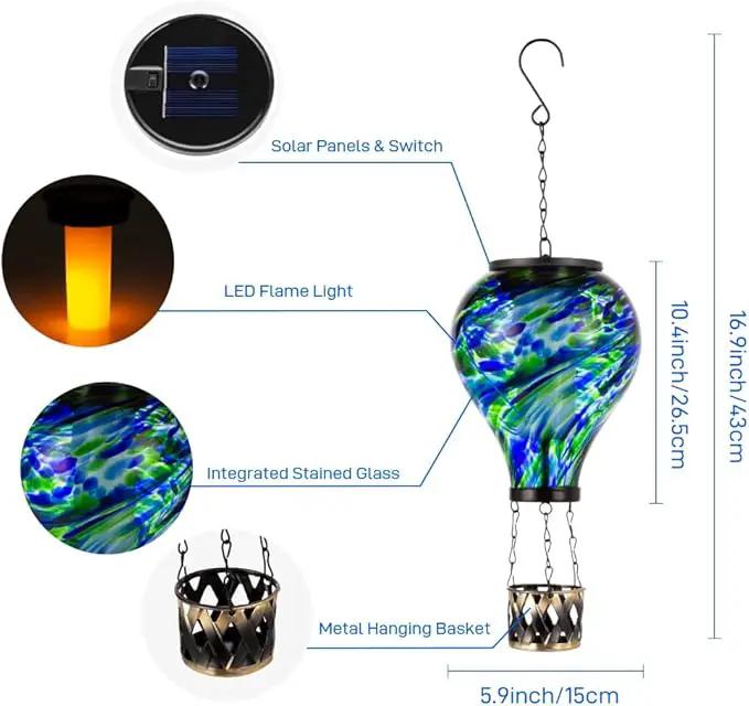 Starsoul Solar Hot Air Balloon Lantern with Flickering Flame Glass Hot Air Balloon Solar Light Waterproof Hanging Outdoor Lantern for Garden Yard Patio Decorations by GreenHaven Gardens