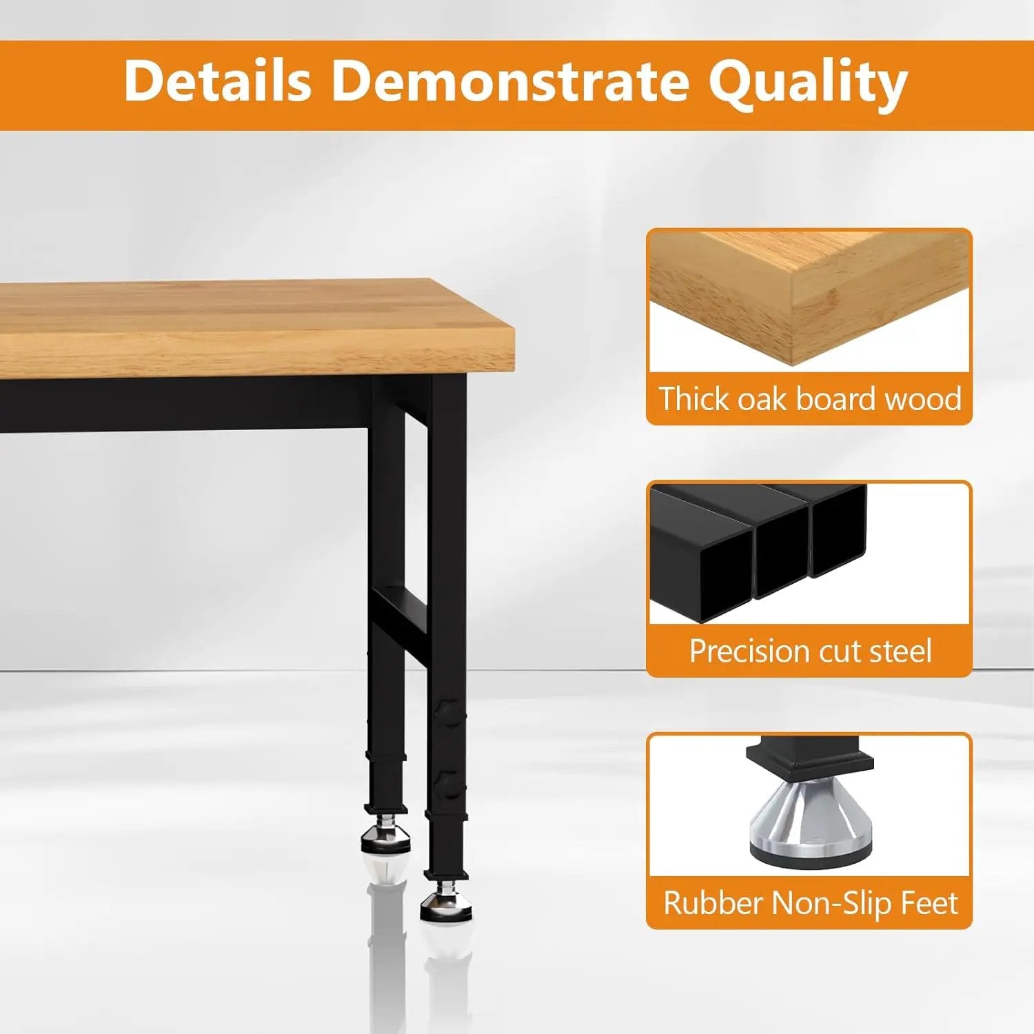 Solid Wood 48" Work Bench, Adjustable Height Workbench, Heavy-Duty Work Table, 2000 LBS Load Capacity Workstation for Garage, Workshop, Office, Home(48" X 24") by GreenHaven Gardens