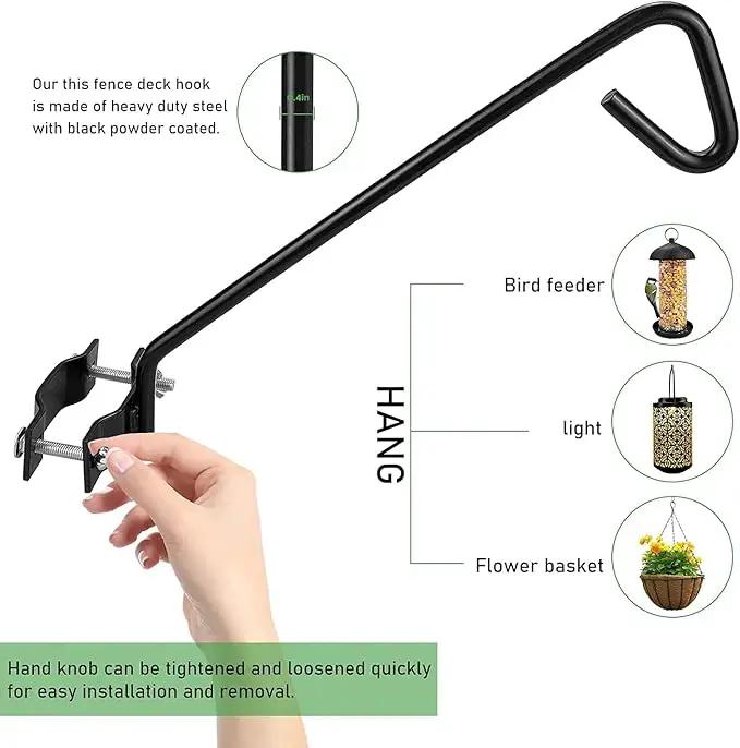 11 inches Fence Deck Hook Rail Hook Hanging Hook Mounting Kit Heavy Duty Bird Feeder Hook, Decorative Hook Hanger for Bird Feeders, Planters, Suet Baskets, Lanterns on Balcony Porch Railing Fence by GreenHaven Gardens
