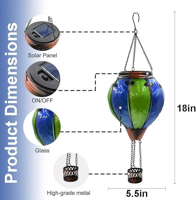 Hot Air Balloon Solar Lantern with Flickering Flame Hanging Solar Lanterns Outdoor Lights Waterproof Lanterns Decorative Garden Patio Yard Party Decor Green&Navy by GreenHaven Gardens