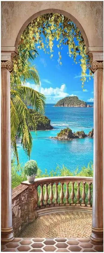 3D Door Stickers Murals - Landscape - Peel & Stick - Removable PVC Waterproof Door Poster - 37.4" x 84.6" - White - Tropical Ocean Theme by GreenHaven Gardens