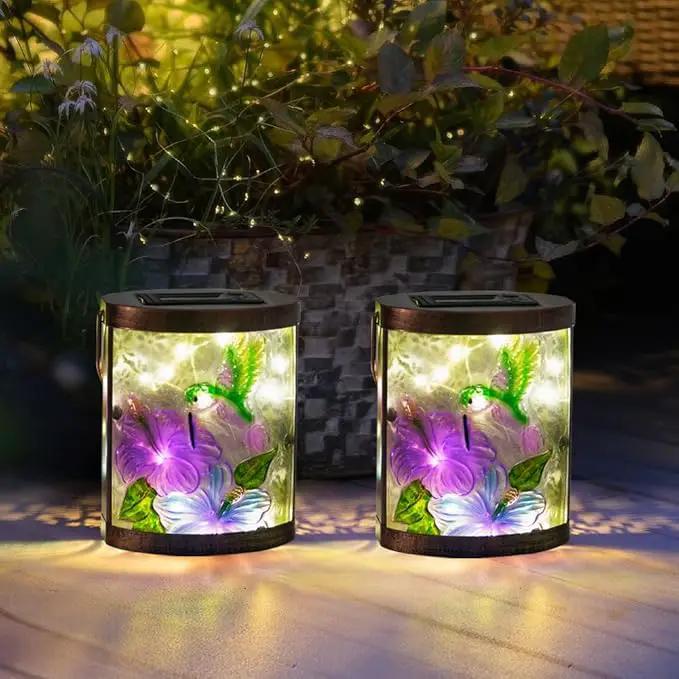 Starsoul 2 Pack Hanging Solar Lantern Outdoor Waterproof Glass Hummingbird Decorative Solar Lights for Outside Garden Yard Table Patio Decor by GreenHaven Gardens