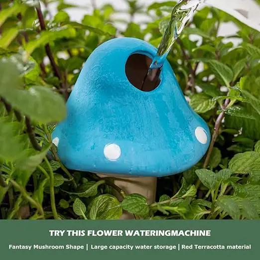 4 Pack Terracotta Watering Spikes, Vacation Self-Watering Planters Devices - Continuous Moisture with Slow Release Watering System - Perfect for Indoor Outdoor Plants (Fantasy Mushroom) by GreenHaven Gardens