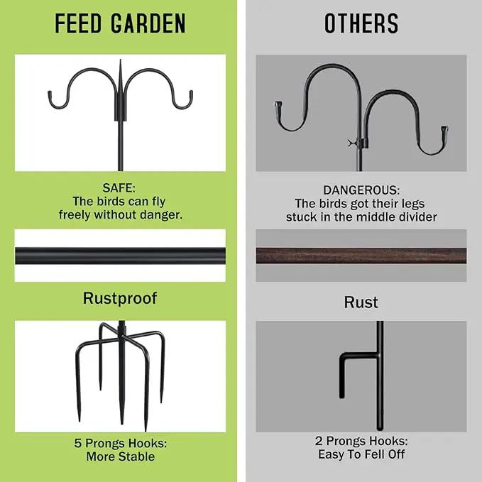FEED GARDEN Adjustable Double Shepherds Hook for Outdoor with 5 Prong Base 76 Inch Heavy Duty Two Sided Bird Feeder Pole for Hanging Plant Baskets, Solar Light Lanterns, Wind Chimes by GreenHaven Gardens