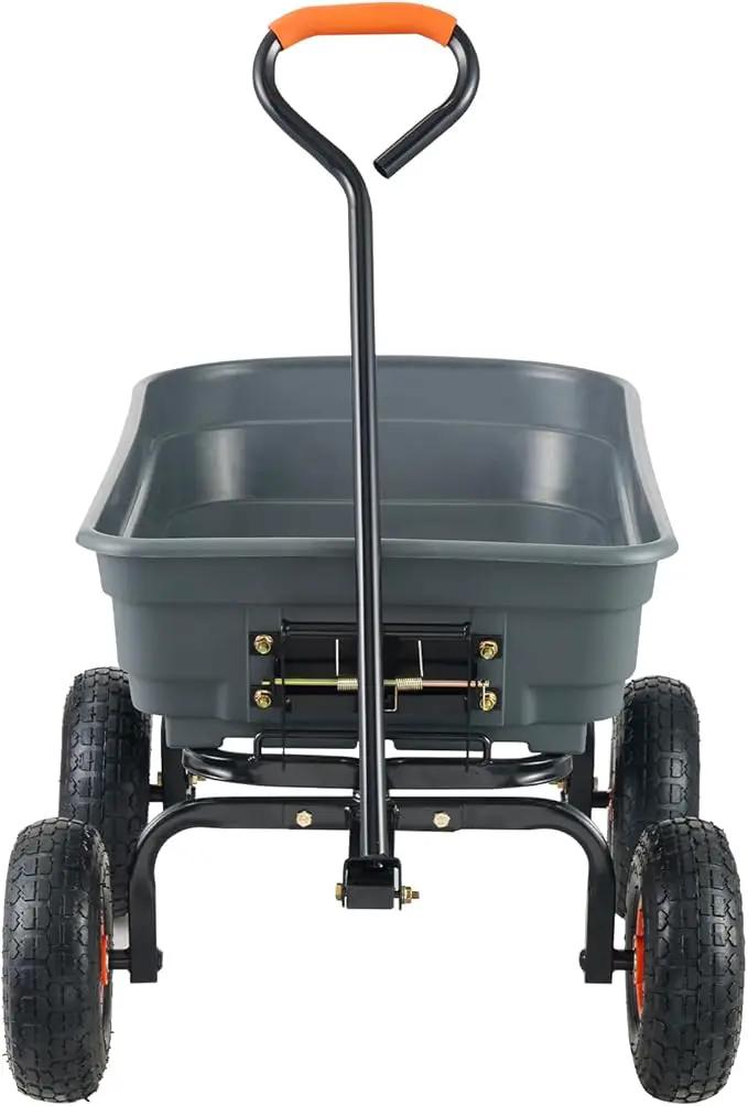 VEVOR 4 Cu.Ft. 600lbs Poly Garden Cart Dump Wagon, Heavy Duty 4 Wheel Wheelbarrow Yard Cart Dump Wagon with 10in All Terrain Wheels, Steel Frame and Quick Release System by GreenHaven Gardens