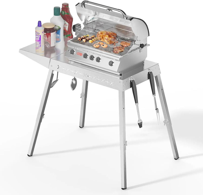 Food Grade 304 Stainless Steel BBQ Grill Table fits Tabletop Griddle, Outdoor Grill Table with 4 Foldable Legs, Portable Grill Stand for RV, Camping, Tailgating by GreenHaven Gardens