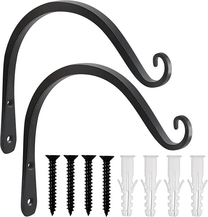 Gtongoko 2 Pack 8 Inch Plant Hangers Outdoor Metal Hanging Plant Bracket Bird Feeder Plant Hooks for Hanging Flower Basket, Wind Chimes, Solar Lanterns, Black by GreenHaven Gardens