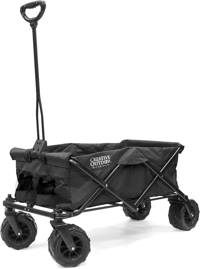 Creative Outdoor Push Pull Hauler Wagon for Kids, 200lbs Weight Capacity, Rubber Wheels, All-Terrain Collapsible and Portable Folding Cart for Garden, Tailgate, Camping, Park, Beach Trips by GreenHaven Gardens