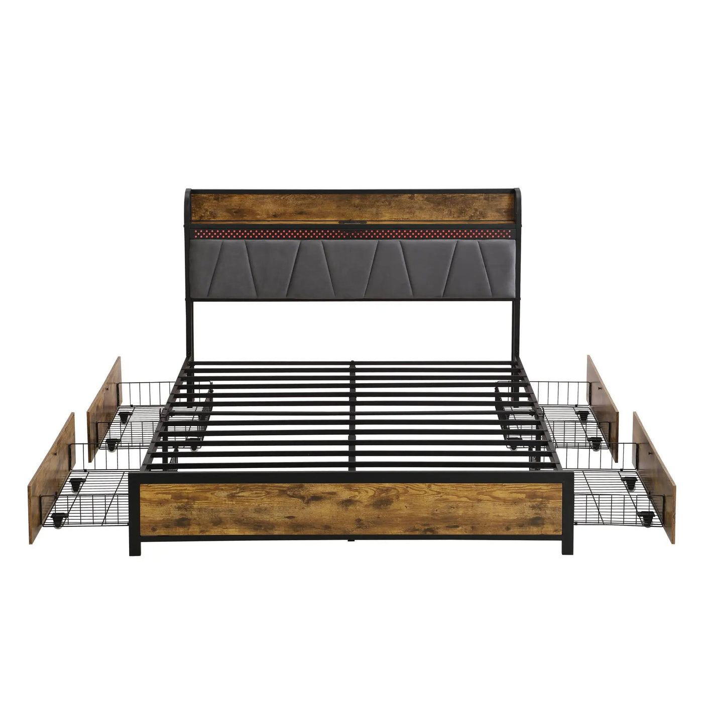 Modern Bed Frame With LED Lights, Upholstered Headboard, USB Charging by Unique Piece Furniture