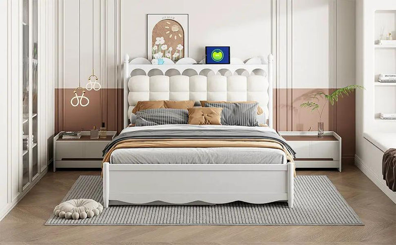 Storage Platform Bed, With 2 Big Drawers, Trundle, One Set Of Sockets & USB Ports by HouseOfZazla