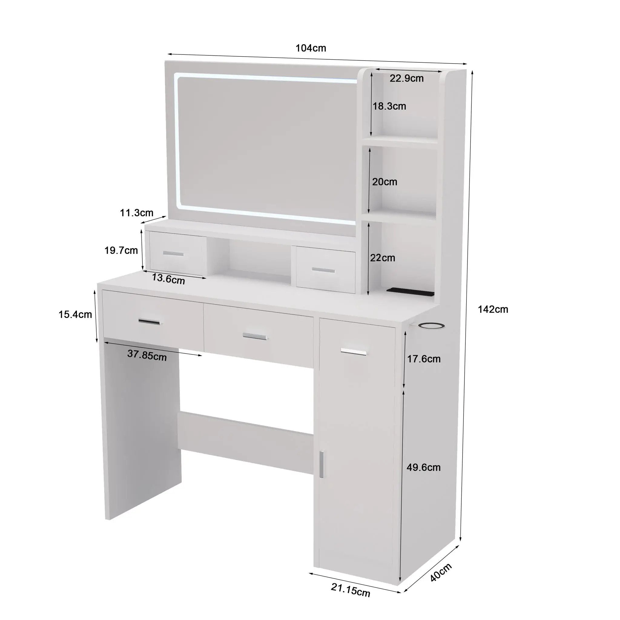 40.95" Newly Designed Smart Mirror Dressing Table With Drawers And Storage Cabinet, Dressing Table With Dressing Pad For Bedroom, Dressing Room by HouseOfZazla