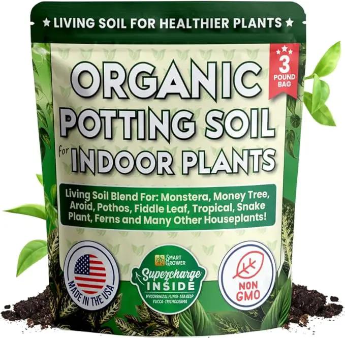 Organic Potting Soil for Indoor Plants. Boost House Plant Growth for Monstera, Fiddle Leaf, Money Tree, Pothos, Snake Plant, Aroid, Flowers, Herbs, Veggies, & More, Smart Grower 3 LB Ready to Plant by GreenHaven Gardens