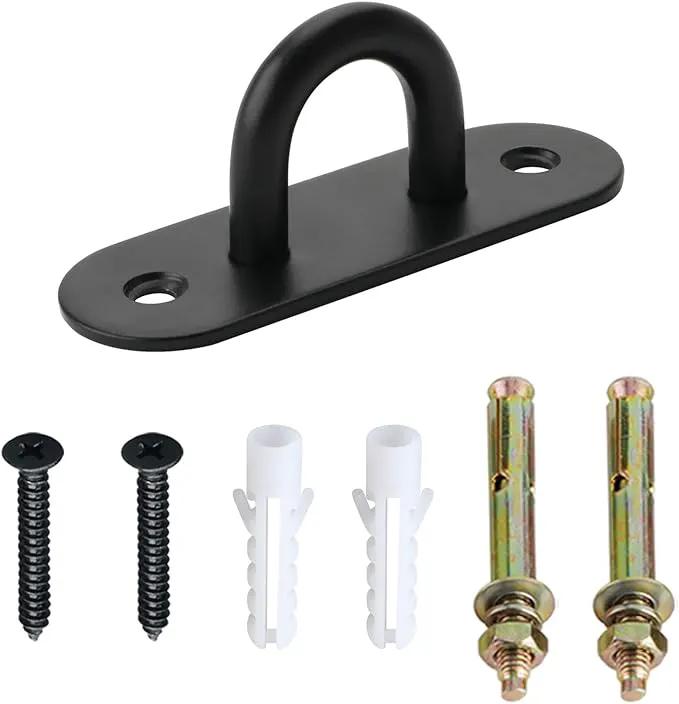 SAYAYO 6 PCS Pad Eye Plate Hooks U Ceiling Hook for Hanging Plants Outdoor Lights Swing Suspension Marine Hardware Staple Hook Loop with Screws Stainless Steel Wall Mount (Black) by GreenHaven Gardens