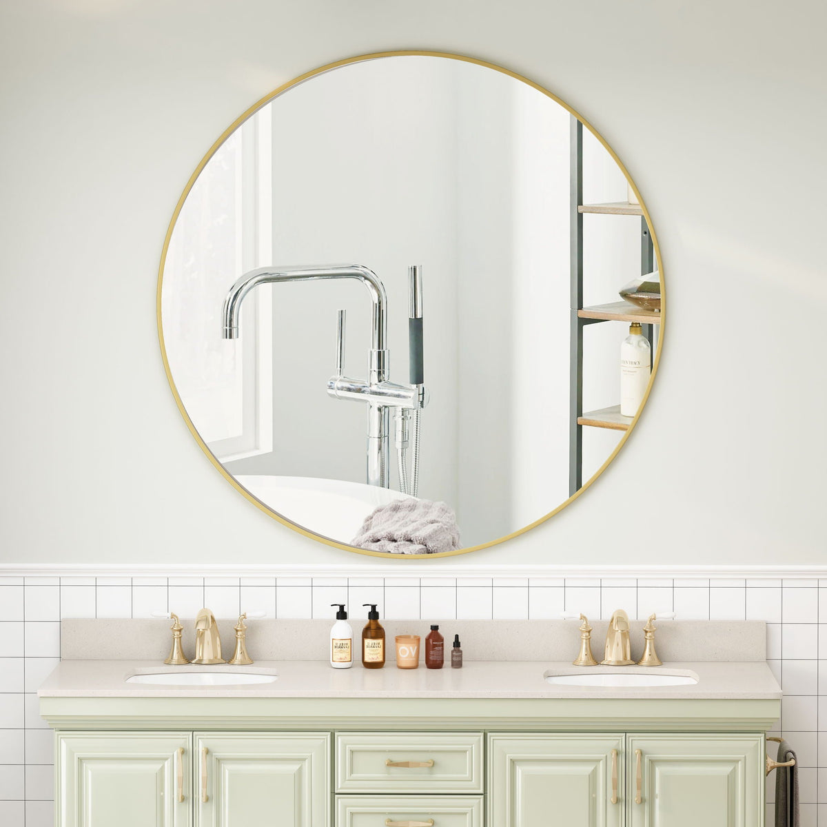 Metal Framed Circular Wall Mirror with Modern Design - Black or Gold, photo 25 of 40