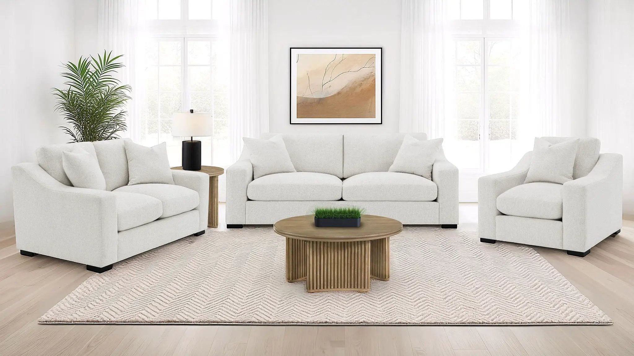 Ashlyn 3-piece Upholstered Track Arm Sofa Set Sand by Unique Piece Furniture