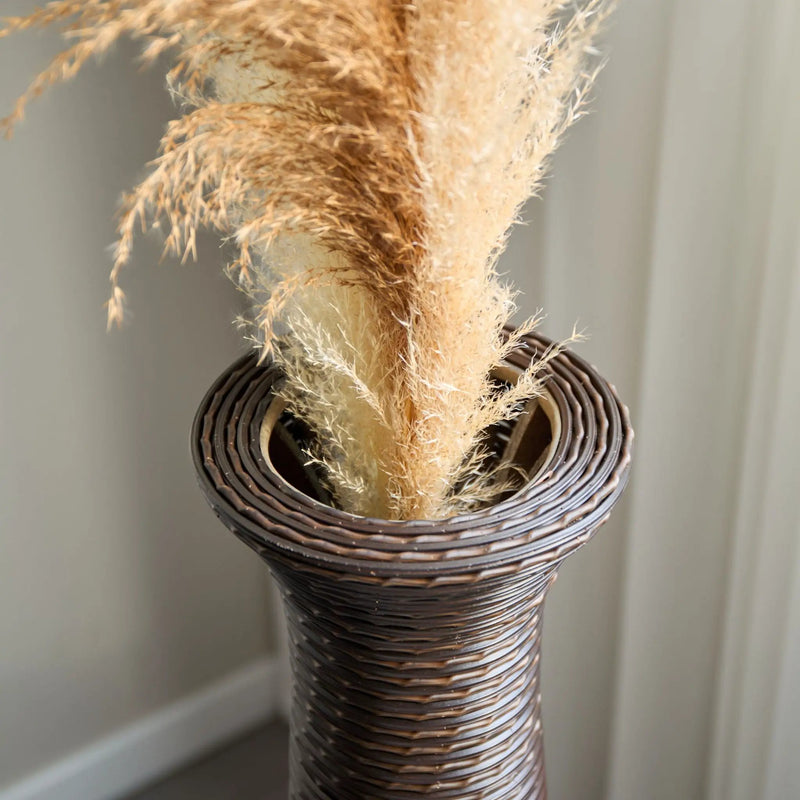 Tall Standing Designer Floor Vase Durable Artificial Rattan Elegant 2 Tone Finish Ideal Decor Accent For Living Room, Bedroom, Entryway Stylish Home Decor Statement Piece - Black / Gray by HouseOfZazla