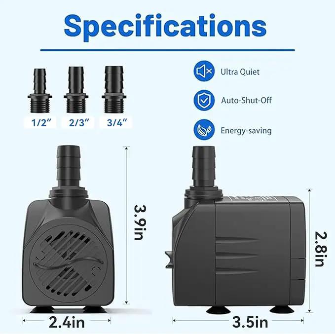 Submersible Pump 400GPH with AUTO-Shut-Off 6.5ft High Lift for Fountains, Hydroponics, Ponds, Aquariums & More by GreenHaven Gardens