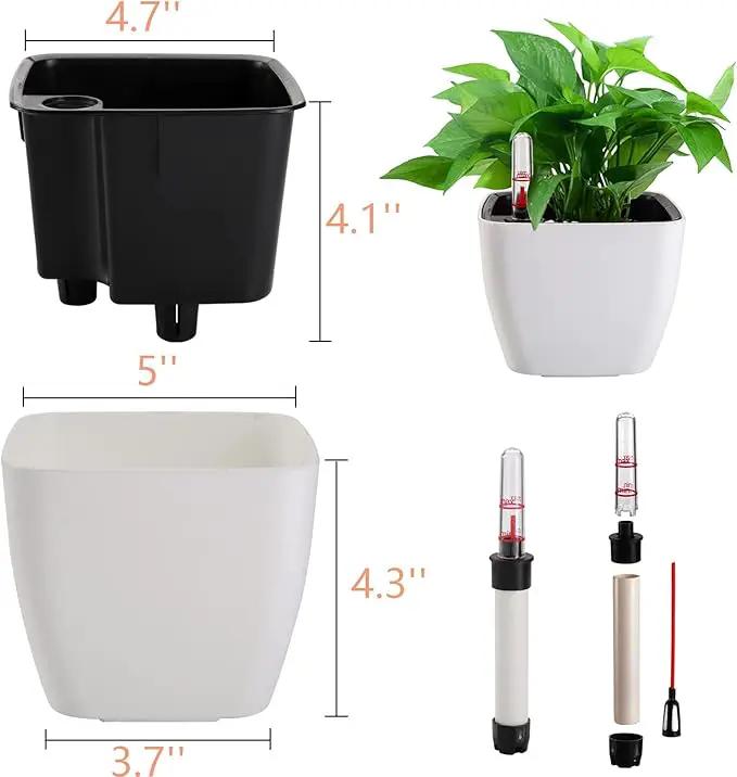 yarlung 6 Pack Self Watering Planter with Water Level Indicator, 5 Inch Plastic Plant Flower Pots Nested Container for Indoor Plants, Herbs, Aloe, Outdoor Gardening by GreenHaven Gardens