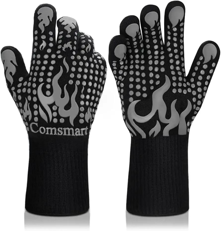 Comsmart BBQ Gloves, 1472 Degree F Heat Resistant Grilling Gloves Silicone Non-Slip Oven Gloves Long Kitchen Gloves for Barbecue, Cooking, Baking, Cutting(Gray) by GreenHaven Gardens