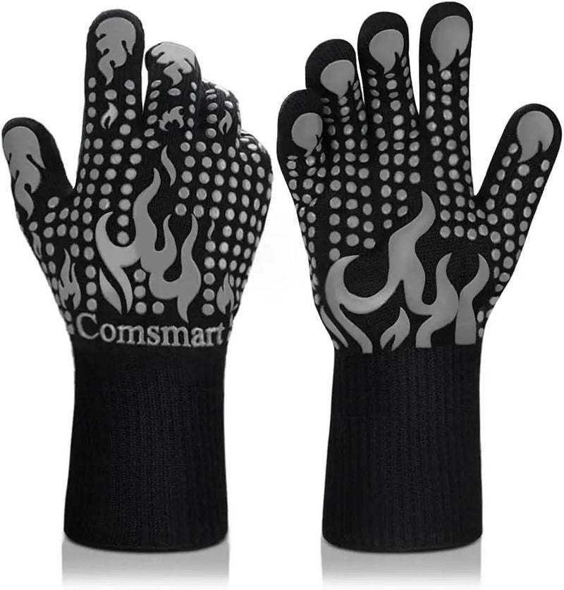 Comsmart BBQ Gloves, 1472 Degree F Heat Resistant Grilling Gloves Silicone Non-Slip Oven Gloves Long Kitchen Gloves for Barbecue, Cooking, Baking, Cutting(Gray) by GreenHaven Gardens
