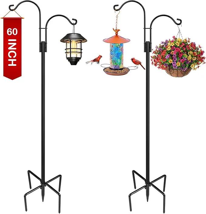 XDW-GIFTS Double Shepherds Hooks for Outdoor, 2-Pack Heavy Duty Garden Pole for Hanging Bird Feeder, Plant Baskets, Solar Light Lanterns, Garden Plant Hanger Stands with 5 Base Prongs by GreenHaven Gardens