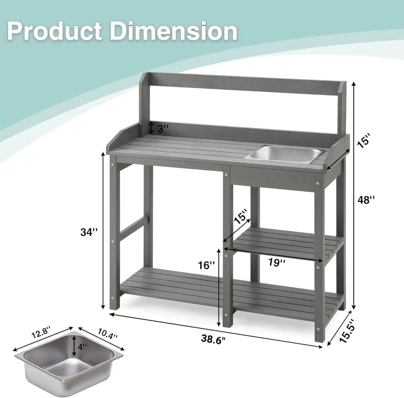 Psilvam Outdoor Potting Bench with Sink for All-Weather Gardens, HDPE Potting Benches for Outside, Planting Table for Garden, Patio and Lawn (Grey) by GreenHaven Gardens