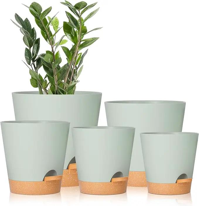 GARDIFE Plant Pots 7/6.5/6/5.5/5 Inch Self Watering Planters with Drainage Hole, Plastic Flower Pots, Nursery Planting Pot for All House Plants, African Violet, Flowers, and Cactus,Green by GreenHaven Gardens