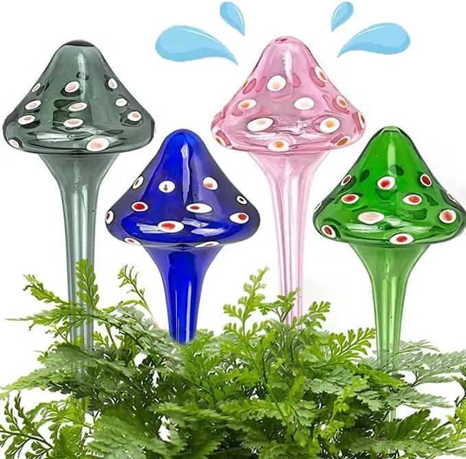 4 Pcs Plant Watering Globes, Hand-Blown Mushroom-Shaped Self Watering Globes, Suitable for Indoor&Outdoor Plant Watering Devices by GreenHaven Gardens