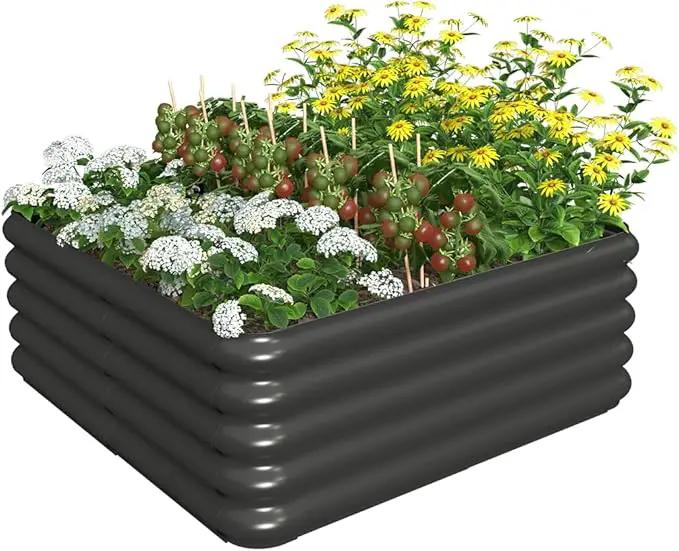 3.0x3.0x1.0ft Raised Garden Bed Kit, Rustproof PP Material Garden Box, Flower Bed with Tool-Free Assembly Design, Square Planter Boxes for Outdoor Plants Vegetables Flower Fruit Herb, Black by GreenHaven Gardens