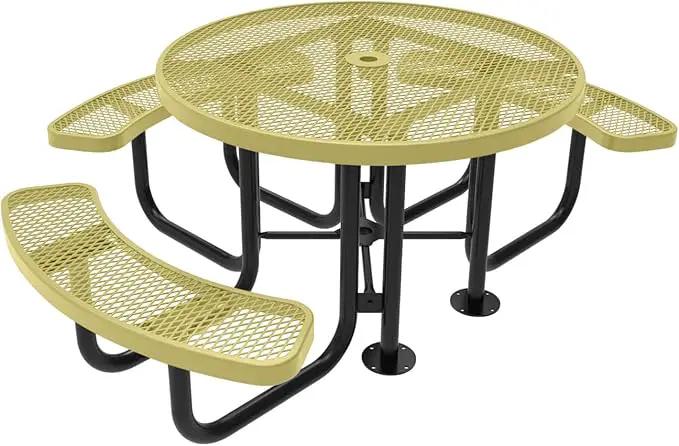 Coated Outdoor Furniture Heavy-Duty Portable ADA-Compliant Outdoor Picnic Table with Umbrella Hole, Expanded Metal Patio Dining Furniture Made in America (46" Round Top, Textured Sand) by GreenHaven Gardens