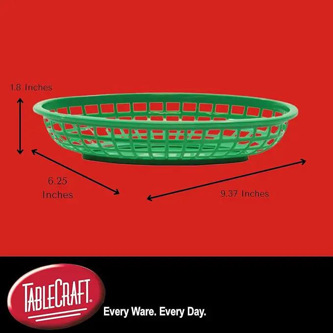TableCraft C1074G Oval Cash and Carry Basket, Green, Stackable Plastic Food Baskets, 9.31" x 6.18" x 1.88", Pack of 12, Dishwasher Safe by GreenHaven Gardens